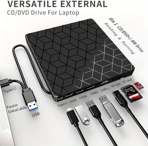 VVIA CDD DVD محرك أقراص CDD الخارجية ، Ultra Slim CD Burner USB 3.0 مع 4 منافذ USB وفتحات بطاقة TF/SD ، محرك الأقراص الضوئية لجهاز الكمبيوتر المحمول MAC ، PC Windows 11/10/8/7 Linux OS MacBook Pro/Air Desktop PC Player in Saudi Arabia