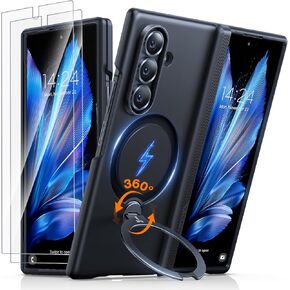 Torras 360 Spin Magnetic Stand for Galaxy Z Fold 7 Case ، حماية مفصلية من الدرجة الأولى ، تناسب Magsafe ، 360 Kickstand & Ring ، حالة رفيعة الدروع الصلبة لـ Samsung Galaxy Z Fold 7 ، Black in Kuwait