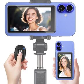 Selfie Monitor Screen iPhone & Android, Back Camera Monitor with Bluetooth Remote, Wireless Mirroring Recording, Magnetic Phone Vlog Selfie Screen for Vlogging Live Streaming TikTok (Grey) in Saudi Arabia