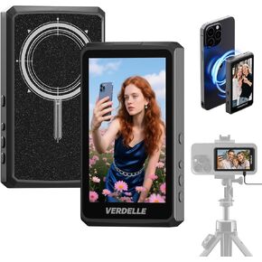 Vlog Selfie Monitor Screen for Phone, Wireless Magnetic Back Camera Monitor for iPhone Android, Support 4K 30fps Wired Recording, Using Phone Rear Camera for Selfie Vlog Live Stream TikTok (Black) in Saudi Arabia