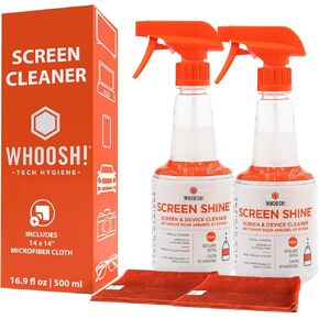 WHOOSH! Screen Shine Pro – Refillable TV Screen Cleaner & Cloth, 16.9 fl oz | Includes 14x14" Microfiber Cloth, For Flat Screens, OLED, LCD, Monitors, Streak Free Finish in Saudi Arabia