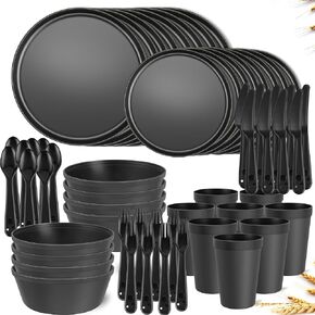 Plastic Dinnerware Sets – Brown Plastic Plates, 40-Piece Reusable Dishes Set for 8 with Cups, Forks, Knives and Spoons, Unbreakable Plates and Bowls for Camping, Outdoor Use in Saudi Arabia