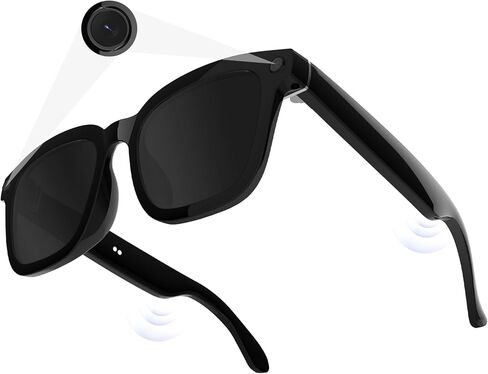 AI Smart Camera Glasses 1080p HD - نظارات تسجيل الفيديو Bluetooth مع التحكم الصوتي ، ونظائر الكاميرا الرياضية التي يمكن ارتداؤها للقيادة ، والمشي لمسافات طويلة ، والخارجية وفتح على الكمبيوتر in Kuwait