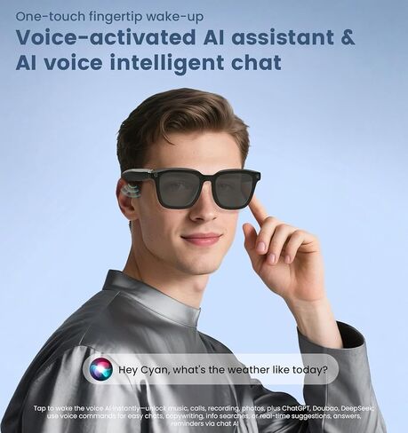 AI Smart Camera Glasses 1080p HD - نظارات تسجيل الفيديو Bluetooth مع التحكم الصوتي ، ونظائر الكاميرا الرياضية التي يمكن ارتداؤها للقيادة ، والمشي لمسافات طويلة ، والخارجية وفتح على الكمبيوتر in Kuwait