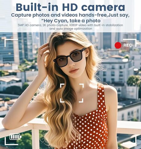 AI Smart Camera Glasses 1080p HD - نظارات تسجيل الفيديو Bluetooth مع التحكم الصوتي ، ونظائر الكاميرا الرياضية التي يمكن ارتداؤها للقيادة ، والمشي لمسافات طويلة ، والخارجية وفتح على الكمبيوتر in Kuwait