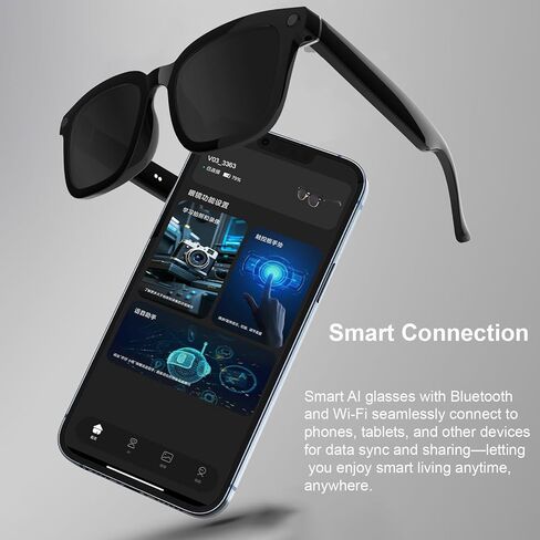 AI Smart Camera Glasses 1080p HD - نظارات تسجيل الفيديو Bluetooth مع التحكم الصوتي ، ونظائر الكاميرا الرياضية التي يمكن ارتداؤها للقيادة ، والمشي لمسافات طويلة ، والخارجية وفتح على الكمبيوتر in Kuwait