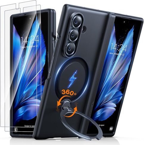 TORRAS 360 Spin Magnetic Stand for Galaxy Z Fold 7 Case, MIL-Grade Hinge Protection, Fit for Magsafe, 360 Kickstand & Ring Holder, Armor Hard Slim Case for Samsung Galaxy Z Fold 7, Black in Saudi Arabia