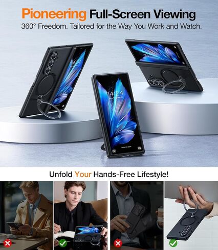 TORRAS 360 Spin Magnetic Stand for Galaxy Z Fold 7 Case, MIL-Grade Hinge Protection, Fit for Magsafe, 360 Kickstand & Ring Holder, Armor Hard Slim Case for Samsung Galaxy Z Fold 7, Black in Saudi Arabia