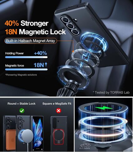 TORRAS 360 Spin Magnetic Stand for Galaxy Z Fold 7 Case, MIL-Grade Hinge Protection, Fit for Magsafe, 360 Kickstand & Ring Holder, Armor Hard Slim Case for Samsung Galaxy Z Fold 7, Black in Saudi Arabia