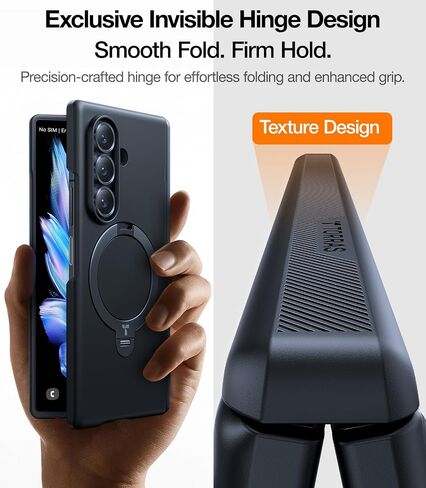 TORRAS 360 Spin Magnetic Stand for Galaxy Z Fold 7 Case, MIL-Grade Hinge Protection, Fit for Magsafe, 360 Kickstand & Ring Holder, Armor Hard Slim Case for Samsung Galaxy Z Fold 7, Black in Saudi Arabia