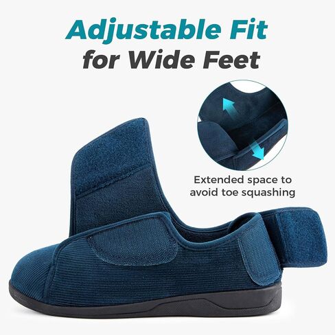 HomeTop Men's Adjustable Hook and Loop Memory Foam Diabetic Slippers, Comfy Indoor Outdoor Extra Wide House Shoes for Swollen Feet in Saudi Arabia