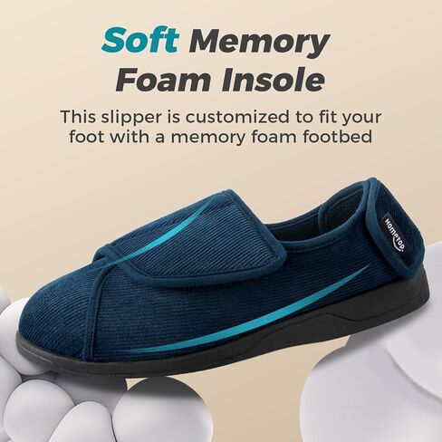 HomeTop Men's Adjustable Hook and Loop Memory Foam Diabetic Slippers, Comfy Indoor Outdoor Extra Wide House Shoes for Swollen Feet in Saudi Arabia