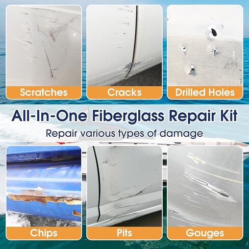 Gel Coat Repair Kit for Boats (Color Match), Marine Fiberglass Gelcoat Repair Kit Epoxy Filler for Boats Fixes Holes Chips Pits Cracks Dents Scratches on Fiberglass, Acrylic, Porcelain in Saudi Arabia