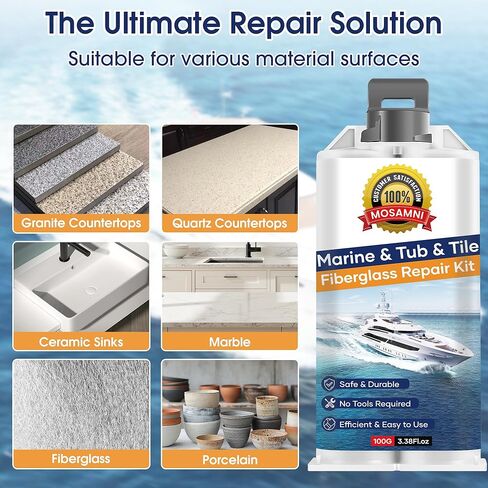Gel Coat Repair Kit for Boats (Color Match), Marine Fiberglass Gelcoat Repair Kit Epoxy Filler for Boats Fixes Holes Chips Pits Cracks Dents Scratches on Fiberglass, Acrylic, Porcelain in Saudi Arabia