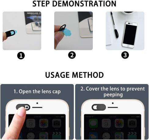 Webcam Cover (6 Pack) 0.03 inch Ultra Thin Laptop Camera Cover Slide for Computer MacBook Pro/Air iMac iPhone Cell Phone PC Tablet Notebook Camera Blocker Slider - Black in Saudi Arabia