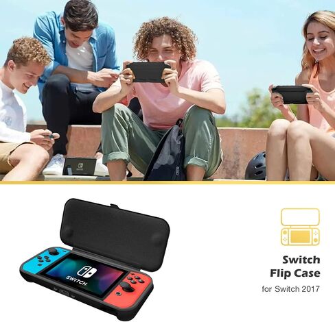 ProCase Flip Cover for Nintendo Switch Case with 2 Pack Tempered Glass Screen Protectors, Detachable Front Cover Protective Case for Nintendo Switch 2017 -Black in Saudi Arabia