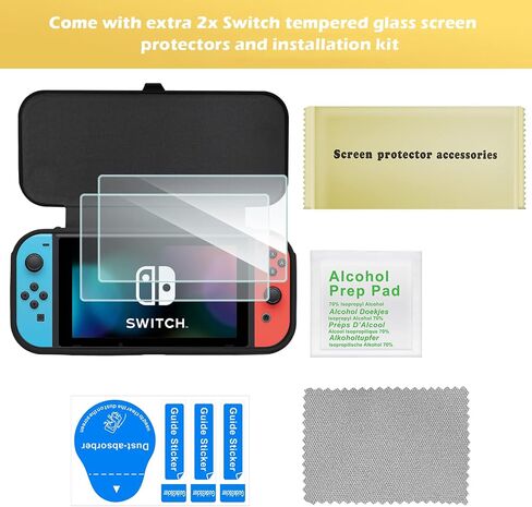 ProCase Flip Cover for Nintendo Switch Case with 2 Pack Tempered Glass Screen Protectors, Detachable Front Cover Protective Case for Nintendo Switch 2017 -Black in Saudi Arabia