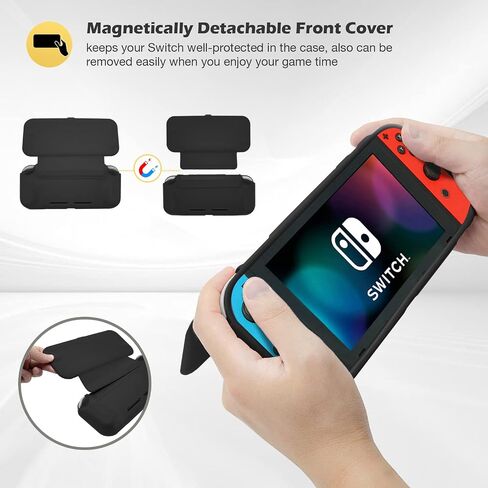 ProCase Flip Cover for Nintendo Switch Case with 2 Pack Tempered Glass Screen Protectors, Detachable Front Cover Protective Case for Nintendo Switch 2017 -Black in Saudi Arabia