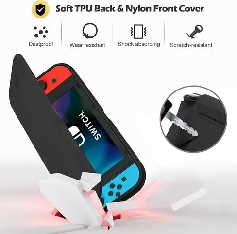 ProCase Flip Cover for Nintendo Switch Case with 2 Pack Tempered Glass Screen Protectors, Detachable Front Cover Protective Case for Nintendo Switch 2017 -Black in Saudi Arabia