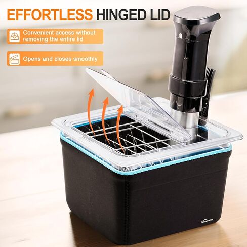 HOMENOTE Sous Vide Container 12 Quart with Universal Collapsible Hinged Lid,Complete Sous Vide Accessories Kit BPA Free,Compatible with Anova and Most Sous Vide Cookers（With Rack and Sleeve） in Kuwait