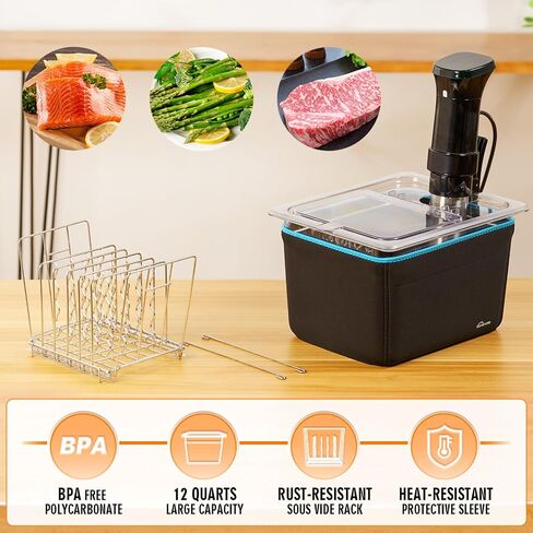 HOMENOTE Sous Vide Container 12 Quart with Universal Collapsible Hinged Lid,Complete Sous Vide Accessories Kit BPA Free,Compatible with Anova and Most Sous Vide Cookers（With Rack and Sleeve） in Kuwait