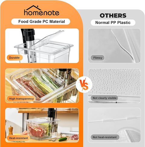 HOMENOTE Sous Vide Container 12 Quart with Universal Collapsible Hinged Lid,Complete Sous Vide Accessories Kit BPA Free,Compatible with Anova and Most Sous Vide Cookers（With Rack and Sleeve） in Kuwait