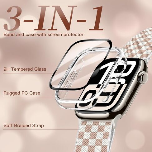 Braided Stretchy Elastic Loop Band with Case Compatible with Apple Watch 40mm 41mm 42mm 44mm 45mm 46mm 38mm 49mm, Nylon Elastic Solo Loop and Protective Cover with Screen Protector for iWatch Series 10 9 8 7 SE 6 5 4 3 2 Ultra 2 SE women men in Kuwait