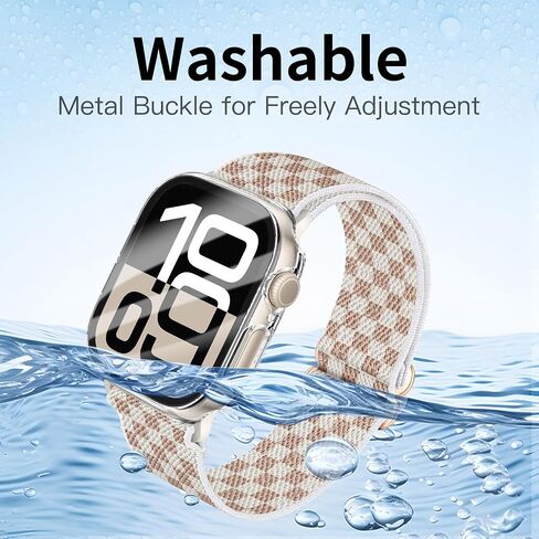 Braided Stretchy Elastic Loop Band with Case Compatible with Apple Watch 40mm 41mm 42mm 44mm 45mm 46mm 38mm 49mm, Nylon Elastic Solo Loop and Protective Cover with Screen Protector for iWatch Series 10 9 8 7 SE 6 5 4 3 2 Ultra 2 SE women men in Kuwait