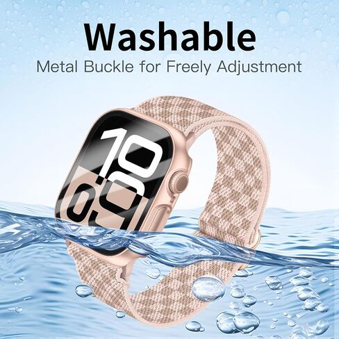 Braided Stretchy Elastic Loop Band with Case Compatible with Apple Watch 40mm 41mm 42mm 44mm 45mm 46mm 38mm 49mm, Nylon Elastic Solo Loop and Protective Cover with Screen Protector for iWatch Series 10 9 8 7 SE 6 5 4 3 2 Ultra 2 SE women men in Kuwait