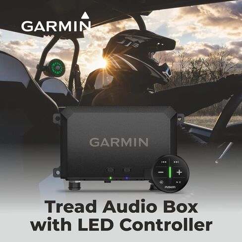 WEREABLE4U - مربع صوت Garmin Tread مع وحدة تحكم LED ، تصميم وعرة ، صوت عالي الجودة ، عن بُعد لاسلكي ، لأي مركبة طاقة خارجية على الطرق الوعرة مع حزمة سماعات الأذن السوداء in Saudi Arabia