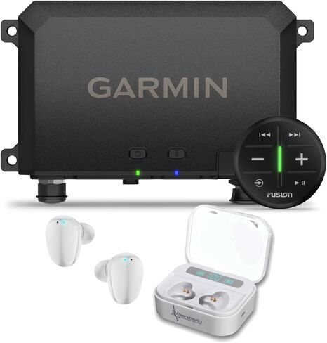 WEREABLE4U - مربع صوت Garmin Tread مع وحدة تحكم LED ، تصميم وعرة ، صوت عالي الجودة ، عن بُعد لاسلكي ، لأي مركبة طاقة خارجية على الطرق الوعرة مع حزمة سماعات الأذن السوداء in Saudi Arabia