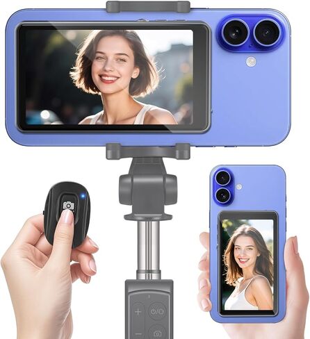 Selfie Monitor Screen iPhone & Android, Back Camera Monitor with Bluetooth Remote, Wireless Mirroring Recording, Magnetic Phone Vlog Selfie Screen for Vlogging Live Streaming TikTok (Grey) in Saudi Arabia