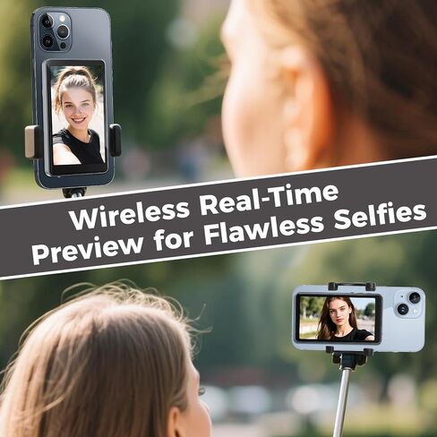 Selfie Monitor Screen iPhone & Android, Back Camera Monitor with Bluetooth Remote, Wireless Mirroring Recording, Magnetic Phone Vlog Selfie Screen for Vlogging Live Streaming TikTok (Grey) in Saudi Arabia