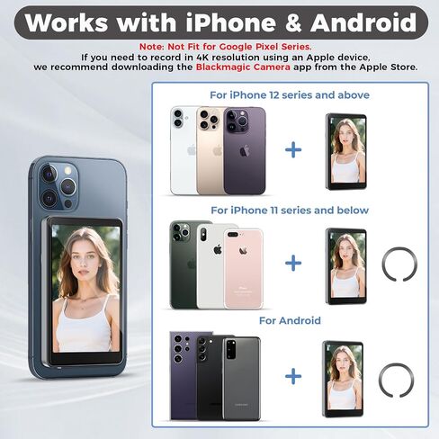 Selfie Monitor Screen iPhone & Android, Back Camera Monitor with Bluetooth Remote, Wireless Mirroring Recording, Magnetic Phone Vlog Selfie Screen for Vlogging Live Streaming TikTok (Grey) in Saudi Arabia