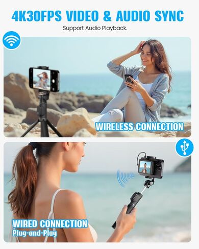 Vlog Selfie Monitor Screen for Phone, Wireless Magnetic Back Camera Monitor for iPhone Android, Support 4K 30fps Wired Recording, Using Phone Rear Camera for Selfie Vlog Live Stream TikTok (Black) in Saudi Arabia