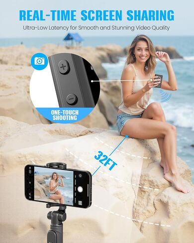Vlog Selfie Monitor Screen for Phone, Wireless Magnetic Back Camera Monitor for iPhone Android, Support 4K 30fps Wired Recording, Using Phone Rear Camera for Selfie Vlog Live Stream TikTok (Black) in Saudi Arabia
