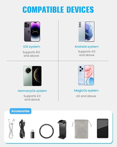 Vlog Selfie Monitor Screen for Phone, Wireless Magnetic Back Camera Monitor for iPhone Android, Support 4K 30fps Wired Recording, Using Phone Rear Camera for Selfie Vlog Live Stream TikTok (Black) in Saudi Arabia