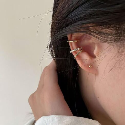 3Pcs Gold Silver Cuff Earrings for Women 14K Gold Plated Ear Cuffs for Girls Non Pierced Ear Clips Cartilage Earring Women Jewelry in Saudi Arabia