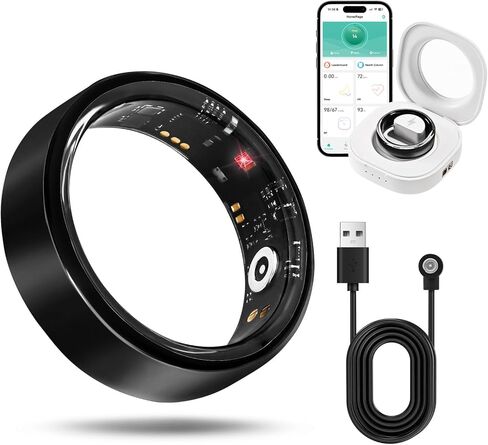 الحلقة الذكية للنساء للرجال ، تعقب صحة اللياقة البدنية المقاوم للماء ، معدل ضربات القلب ، شاشة أكسجين ضغط الدم ، خطوات النوم ، تعقب السعرات الحرارية ، حلقات النشاط المتوافقة مع iPhone و Android (13#) in Kuwait