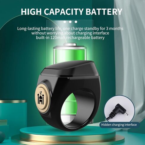 خاتم Tasbih Zikr الذكي ، 22 مم (13) على مدار الساعة Digital Azan Digital ، حلقات تذكير الصلاة الرقمية ، مقاوم للماء 4 أرقام ، حلقة Zikr عداد الأصابع للمسلمين للمسلمين in Kuwait