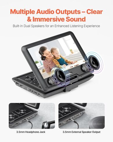 VEVOR 17.5 "مشغل DVD المحمول مع شاشة عرض دوارة عالية الدقة 15.6 بوصة ، 4.5-5 ساعات بطارية قابلة لإعادة الشحن ، مكبرات صوت مزدوجة ، دعم TV/USB/SD CARD/CD/DVD ، شاحن السيارة ، التحكم عن بُعد in Saudi Arabia