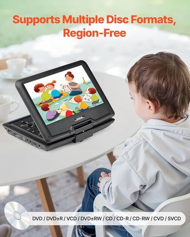 VEVOR 17.5 "مشغل DVD المحمول مع شاشة عرض دوارة عالية الدقة 15.6 بوصة ، 4.5-5 ساعات بطارية قابلة لإعادة الشحن ، مكبرات صوت مزدوجة ، دعم TV/USB/SD CARD/CD/DVD ، شاحن السيارة ، التحكم عن بُعد in Saudi Arabia