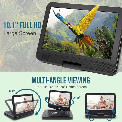 12.5 "مشغل أقراص DVD المحمولة للأطفال وسيارات مع 10.1" شاشة دوارة ، 4-6 ساعات من العمل ، مشغل أقراص DVD للسيارة مع مكبرات صوت مزدوجة ، التحكم عن بُعد ، دعم تلفزيون المزامنة ، المنطقة USB/SD/AV ((أسود) in Kuwait
