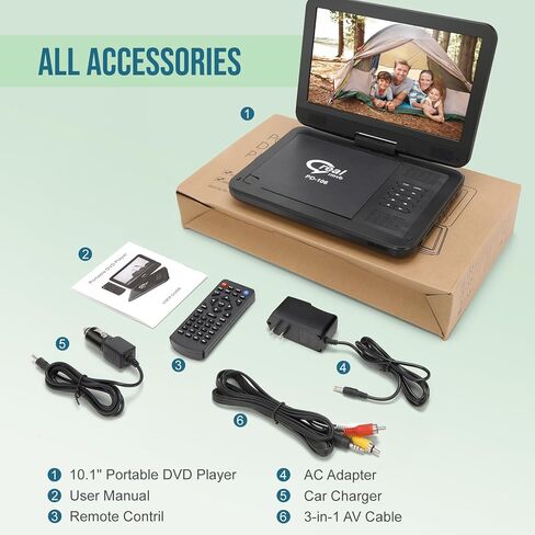 12.5 "مشغل أقراص DVD المحمولة للأطفال وسيارات مع 10.1" شاشة دوارة ، 4-6 ساعات من العمل ، مشغل أقراص DVD للسيارة مع مكبرات صوت مزدوجة ، التحكم عن بُعد ، دعم تلفزيون المزامنة ، المنطقة USB/SD/AV ((أسود) in Kuwait