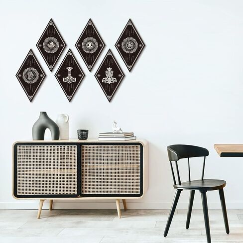 Nuenen 6 Pieces Mushroom Wall Decor Farmhouse Home Wall Decor Boho Wood Diamond Frame Mushroom Aesthetic Art with Hanging Hook for Bedroom Living Room Bathroom Apartment in Kuwait