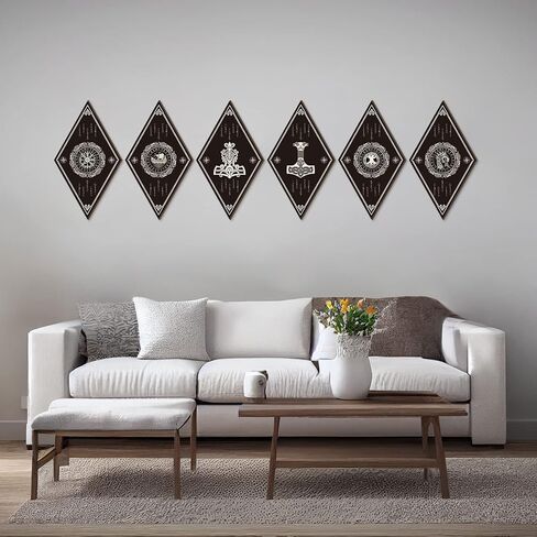 Nuenen 6 Pieces Mushroom Wall Decor Farmhouse Home Wall Decor Boho Wood Diamond Frame Mushroom Aesthetic Art with Hanging Hook for Bedroom Living Room Bathroom Apartment in Kuwait