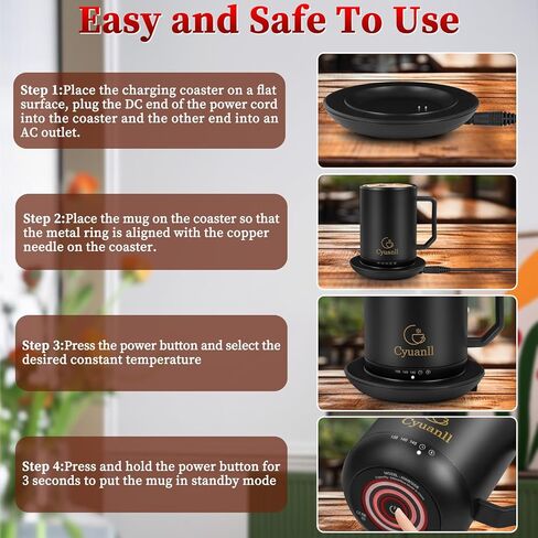 كوب القهوة المسخن مع وظيفة الإغلاق التلقائي ، والقدح في درجة حرارة التسخين الذاتي مع الغطاء والملعقة ، والقدح الذكية أكثر دفئا للقهوة ، و 3 بيئات درجات الحرارة ، والهدايا للرجال والنساء (أسود 12 أوقية) in Kuwait