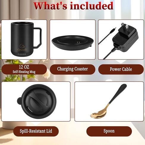 كوب القهوة المسخن مع وظيفة الإغلاق التلقائي ، والقدح في درجة حرارة التسخين الذاتي مع الغطاء والملعقة ، والقدح الذكية أكثر دفئا للقهوة ، و 3 بيئات درجات الحرارة ، والهدايا للرجال والنساء (أسود 12 أوقية) in Kuwait