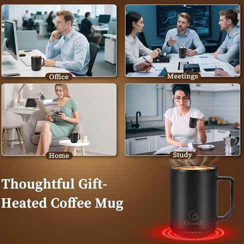 كوب القهوة المسخن مع وظيفة الإغلاق التلقائي ، والقدح في درجة حرارة التسخين الذاتي مع الغطاء والملعقة ، والقدح الذكية أكثر دفئا للقهوة ، و 3 بيئات درجات الحرارة ، والهدايا للرجال والنساء (أسود 12 أوقية) in Kuwait