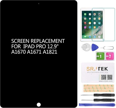 for iPad Pro 12.9 2nd A1670 A1671 A1821 Screen Replacement LCD Display Touch Screen Digitizer + IC Connector PCB Flex Cable Assembly (2017) (Black) in Saudi Arabia